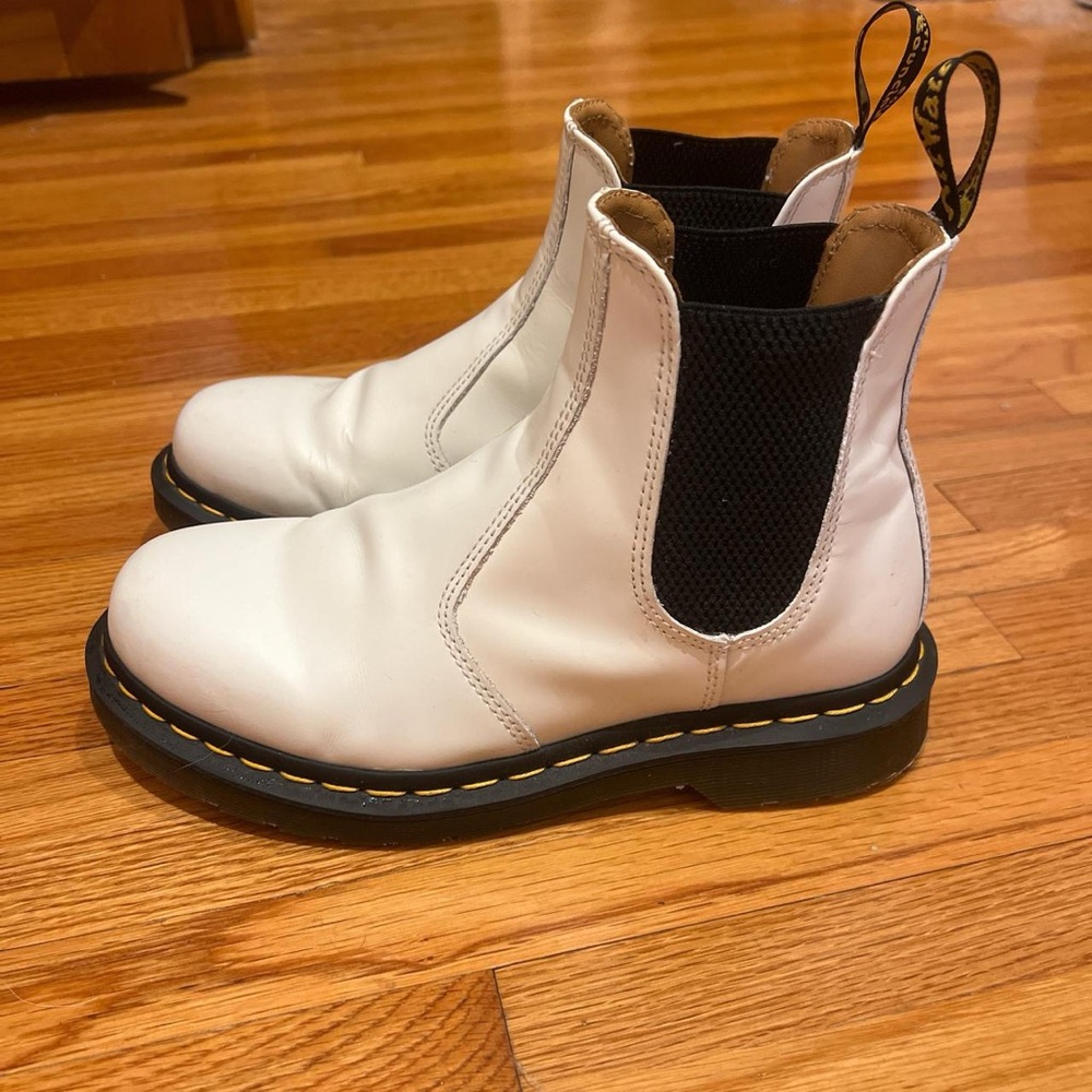 Dr. Martens White Chelsea Ankle Boots with Black Elastic